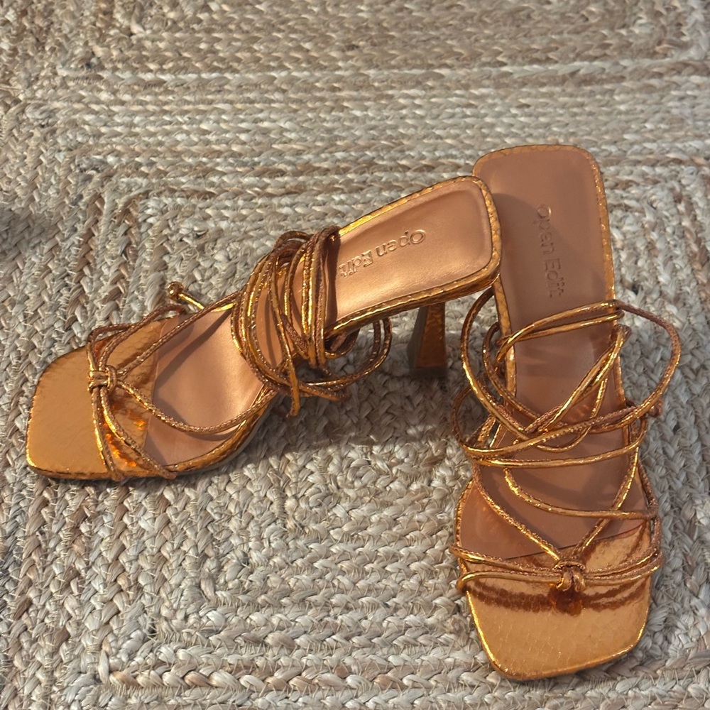 Orange Metallic Strappy Heels